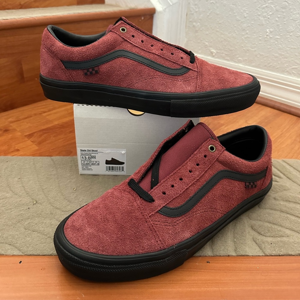 Vans Skate Old Skool Hairy Suede Black / Burgundy Red